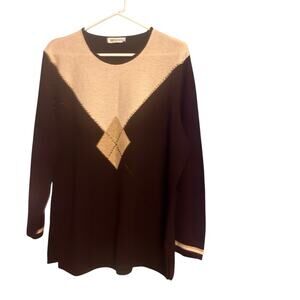 Piero Moretti Brown Beige Long Sleeve Wool Blend Sweater Bead Embellished Sz XL